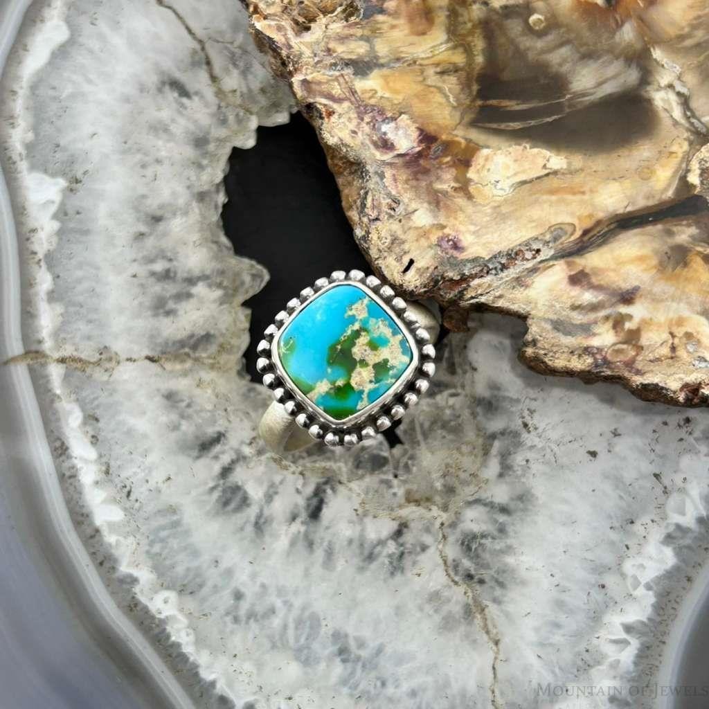 Sterling Silver Southwestern Style Sonora Gold Turquoise Adjustable Bar Ring For Women #8