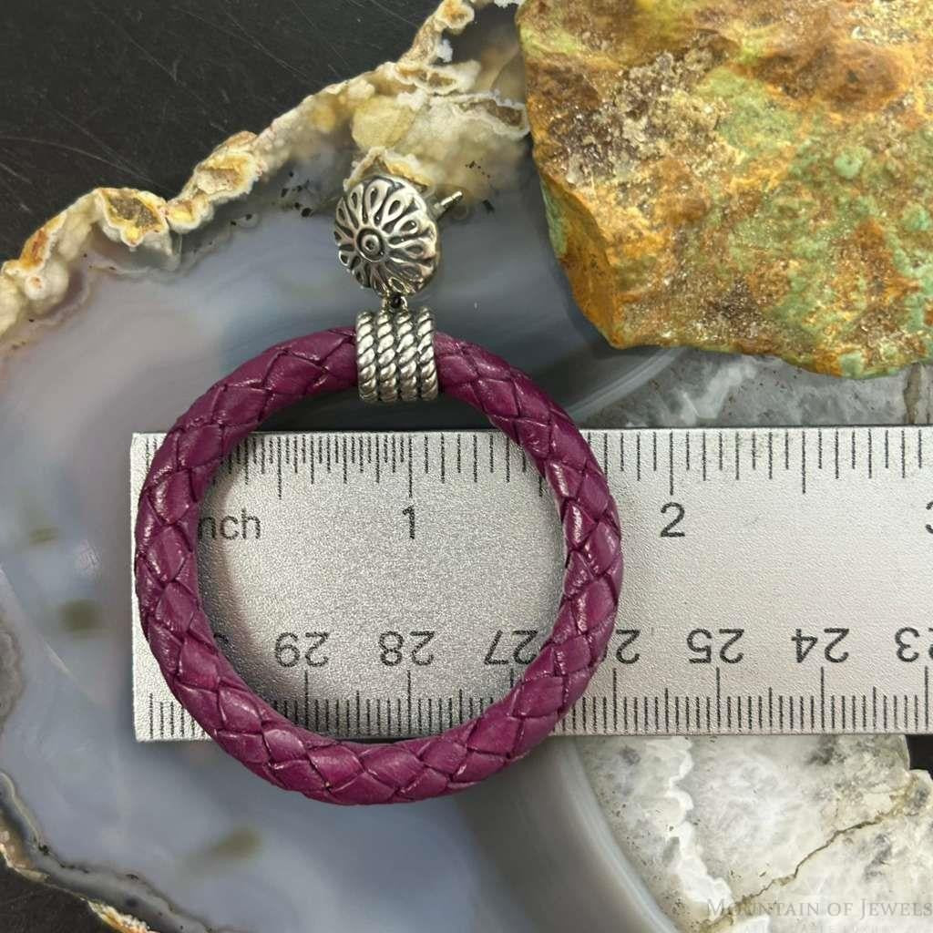 Carolyn Pollack Sterling Silver Purple Braided Leather Hoop Earrings For Women