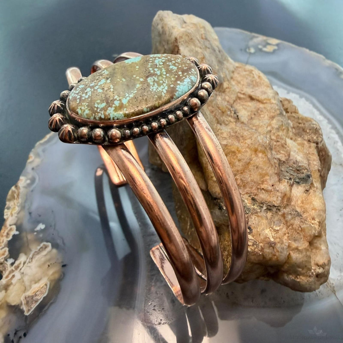 Copper Southwestern Style Turquoise #8 Decorated Cluster Bracelet For Women