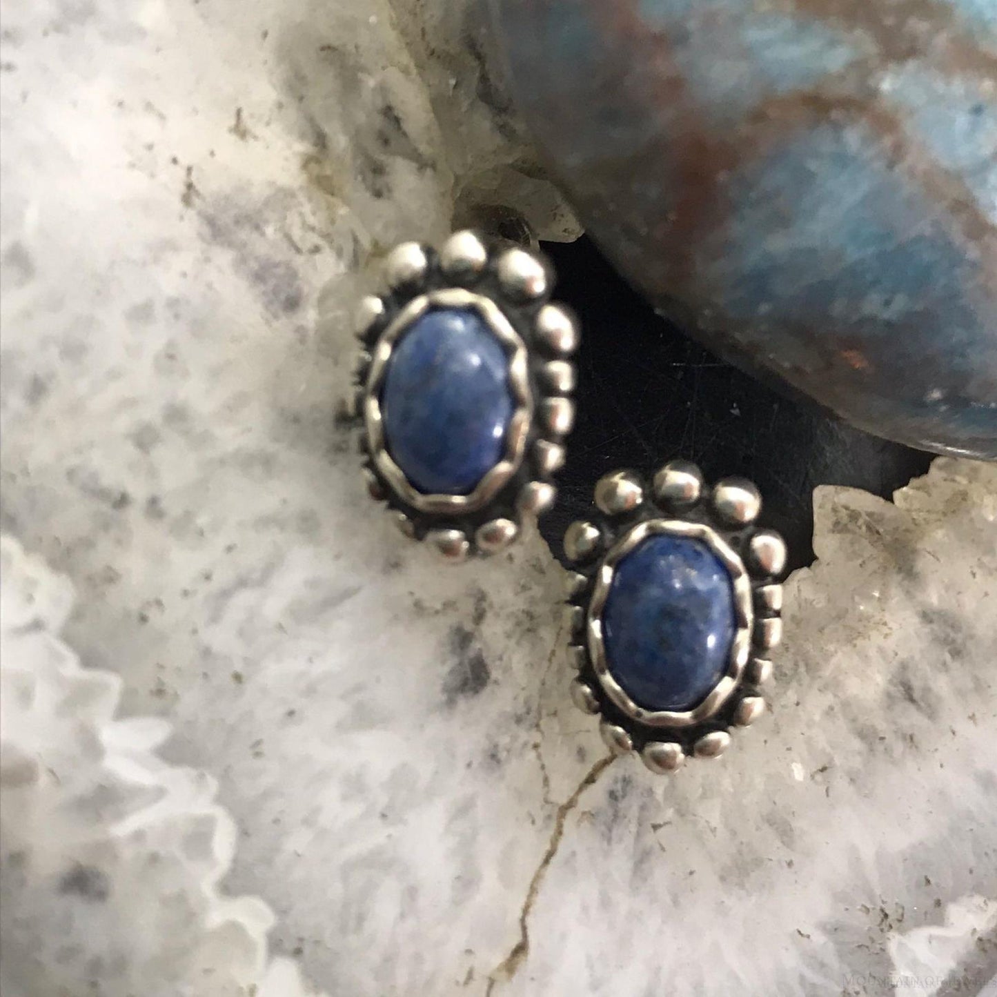 Carolyn Pollack Sterling Silver Oval Denim Lapis Stud Earrings For Women