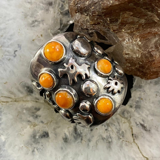 Carolyn Pollack Southwestern Style Sterling Silver 5 Orange Spiny Oyster Petroglyph Ring For Women