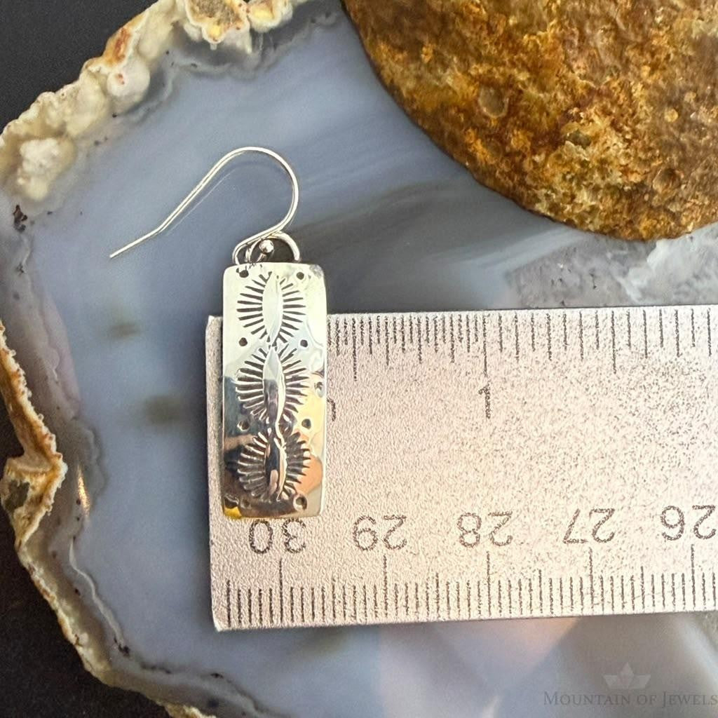 Michael Nez Native American Sterling Silver Stamped Curved Dangle Earrings For Women