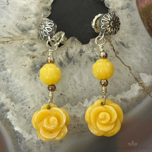 Carolyn Pollack Sterling Silver Yellow Jasper Rose Dangle Earrings For Women