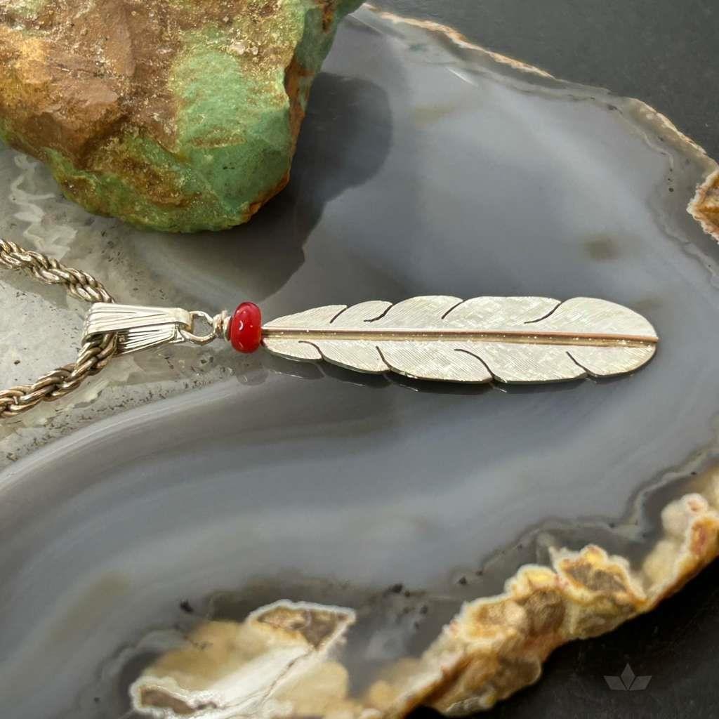 Anthony Gatewood Sterling Silver Coral Beads Feather Pendant For Women