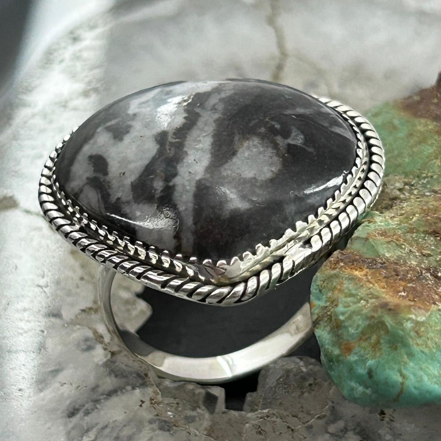 Sterling Silver Southwestern Style White Buffalo Heart Shape Ring Size 8 For Women