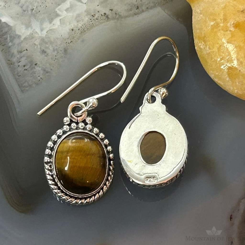 Sterling Silver Southwestern Style Oval Tiger's Eye Earrings For Women #1
