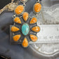 Sterling Silver Southwestern Style Spiny Oyster & Turquoise Cluster Lariat 22" Necklace For Women