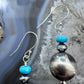 Native American Sterling Silver Navajo Pearl Bead w/Turquoise Dangle Earrings For Women