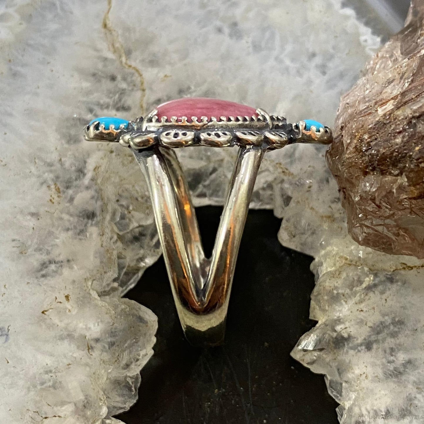 Carolyn Pollack Southwestern Style Sterling Silver Rhodonite & Turquoise Decorated Heart Ring Size 7.5 & 9 For Women