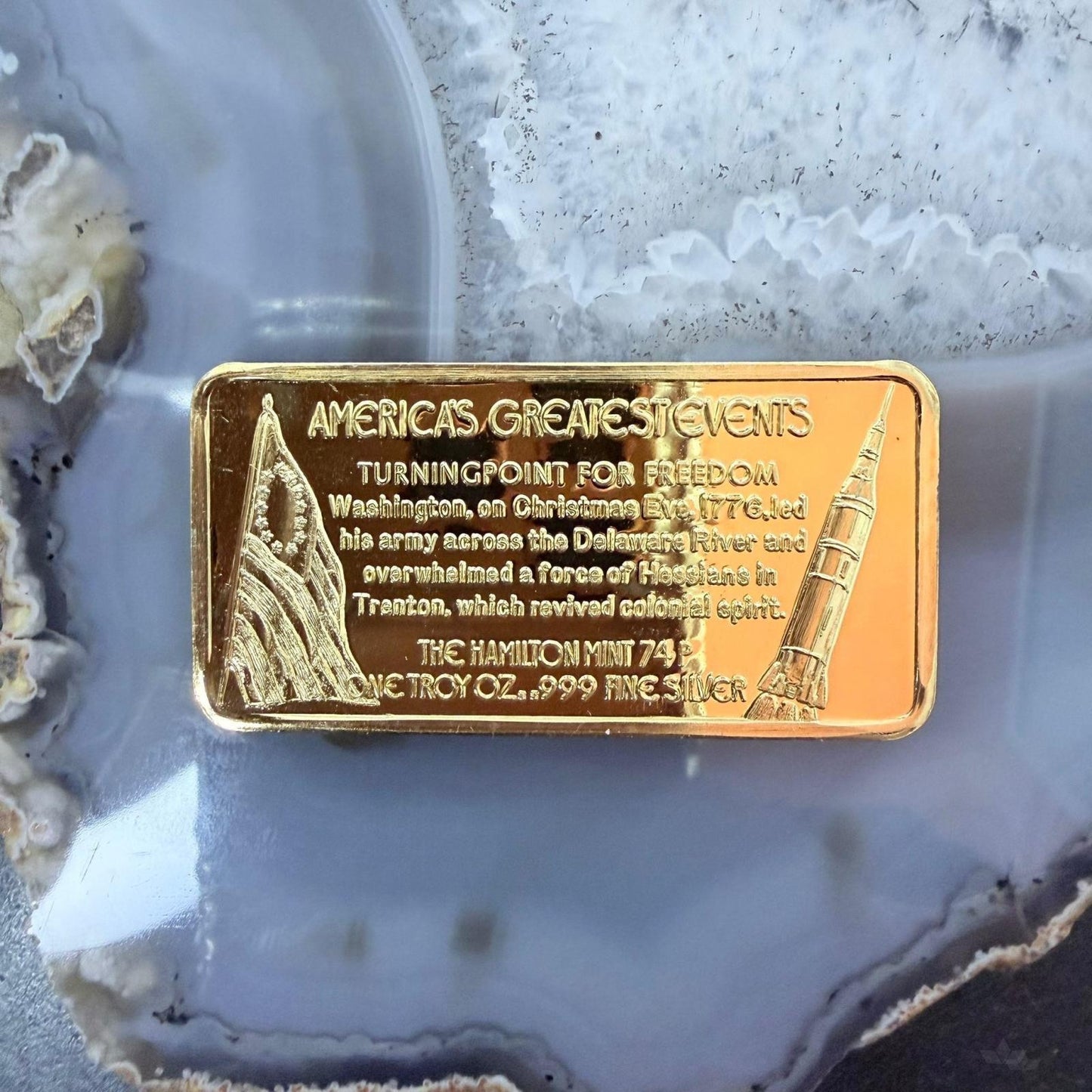 US .999 One Troy Ounce Silver Bar w/24K Gold Plated Hamilton Mint #1633-112825-5