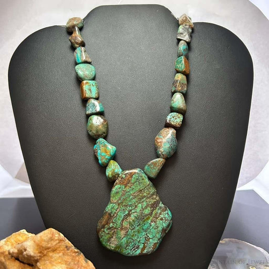 Vintage Chunky Natural Turquoise Stone w/Natural Turquoise Necklace For Women