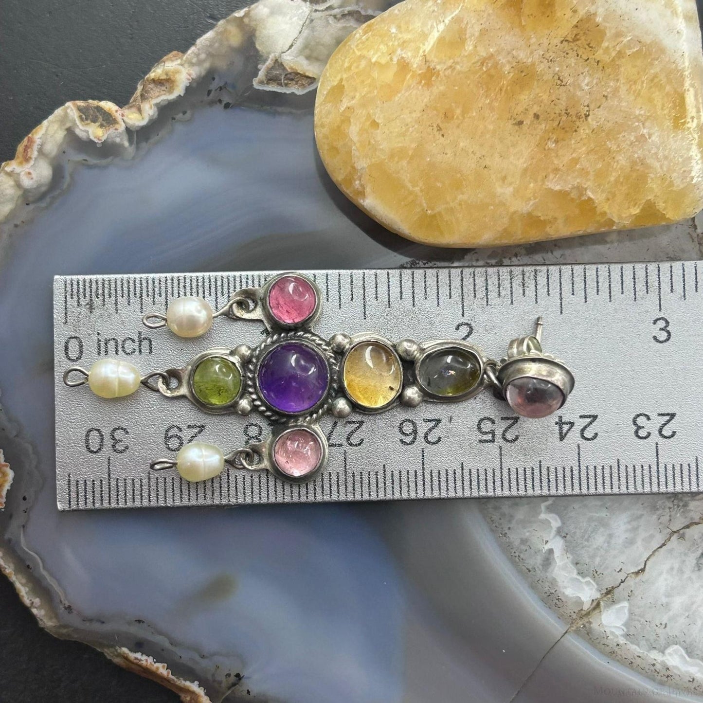 Ron Wesley Silver Southwestern Style Multi Gemstone Dangle Earrings For Women