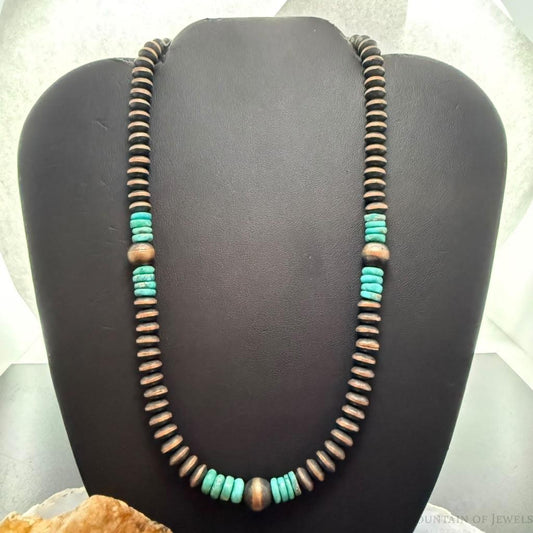 Southwestern Style Copper 8mm Navajo Pearl Saucer &Turquoise 18"-20" Necklace For Women #1