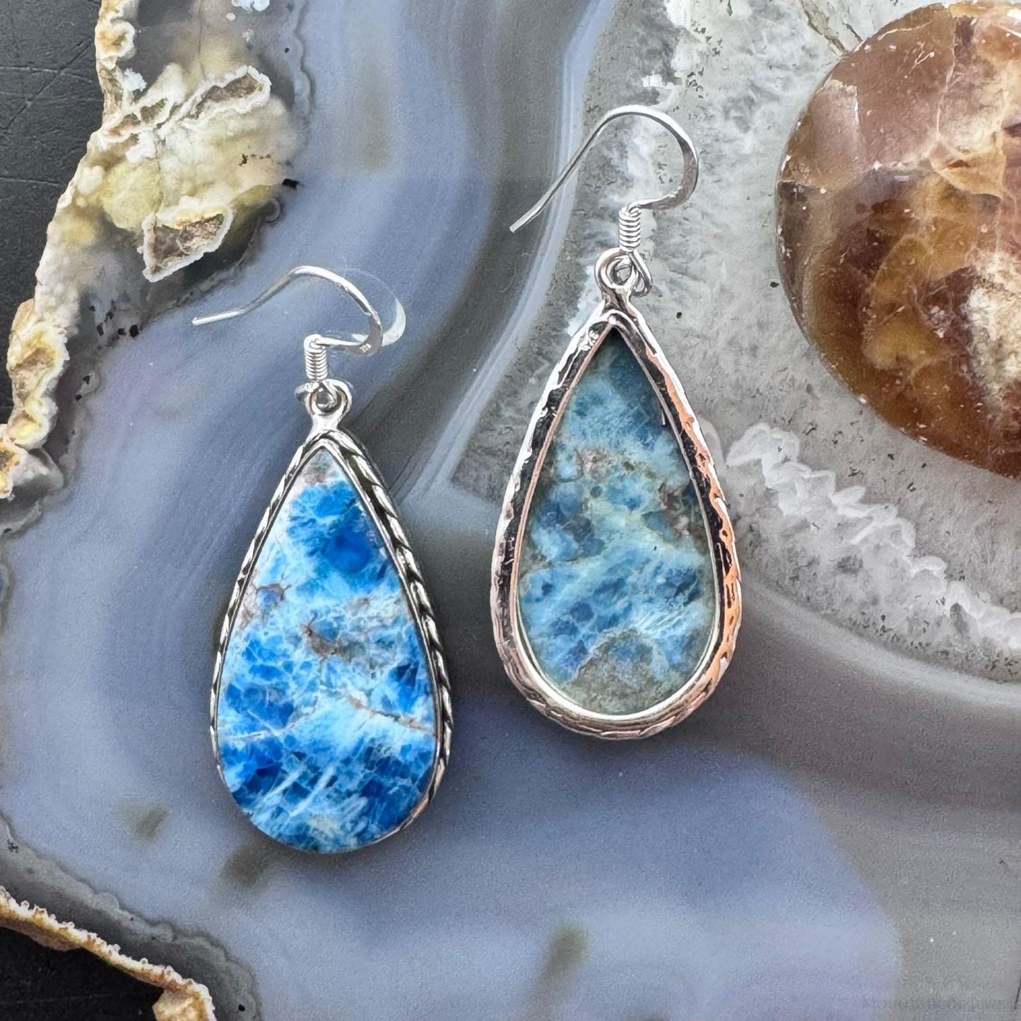 Sterling Silver Southwestern Style Teardrop Blue Apatite Dangle Earrings For Women