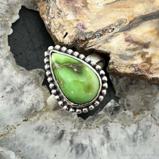 Sterling Silver Southwestern Style Teardrop Sonora Gold Turquoise Adjustable Ring For Women #3