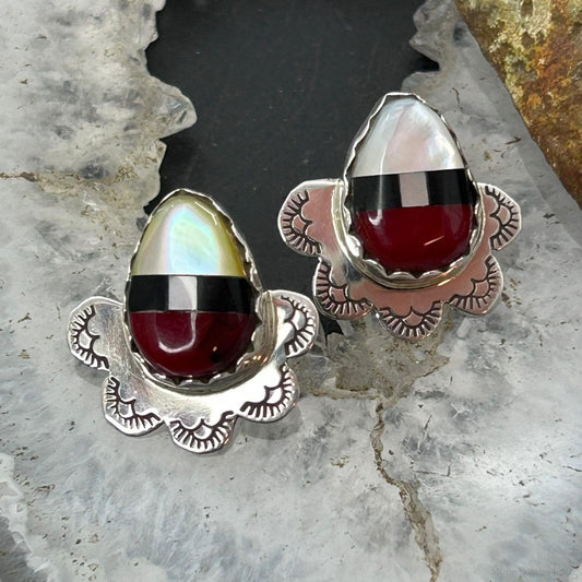 Clifton Aguilar Sterling Silver Teardrop Multistone Inlay Stud Earrings For Women #1