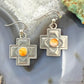 Vintage Signed Sterling Silver Spiny Oyster Stamped Cross Dangle Earrings For Women