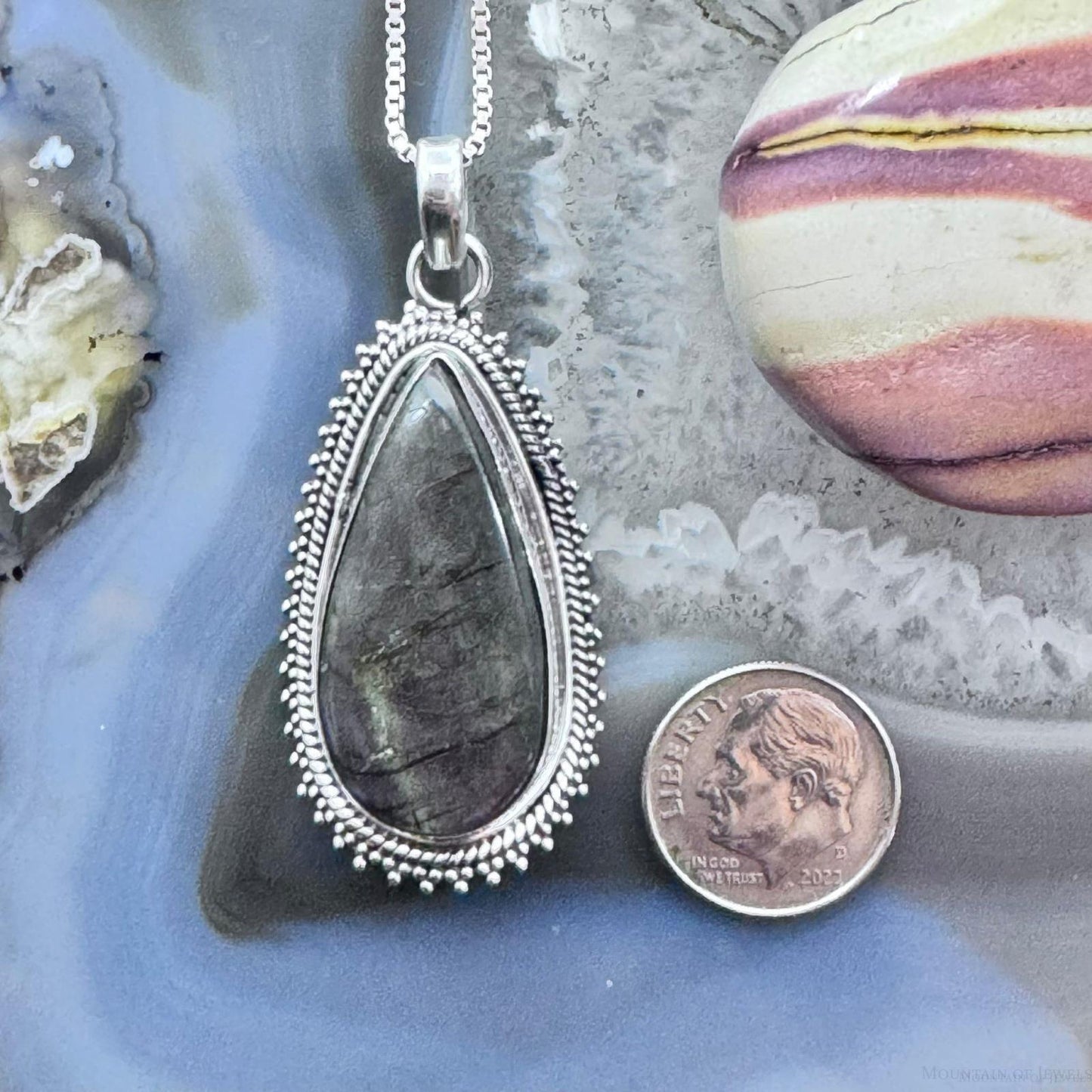 Southwestern Style Sterling Silver Teardrop Labradorite Decorated Pendant For Women