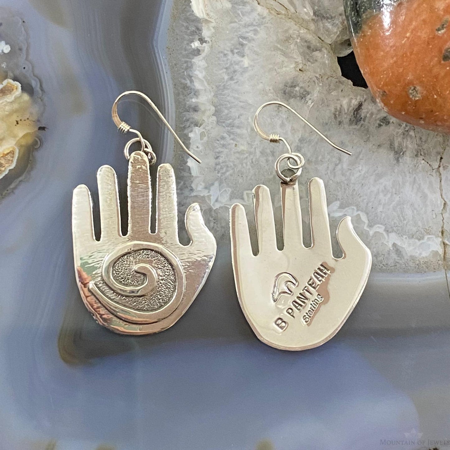 Brad Panteah Native American Sterling Silver Hand Dangle Earrings For Women