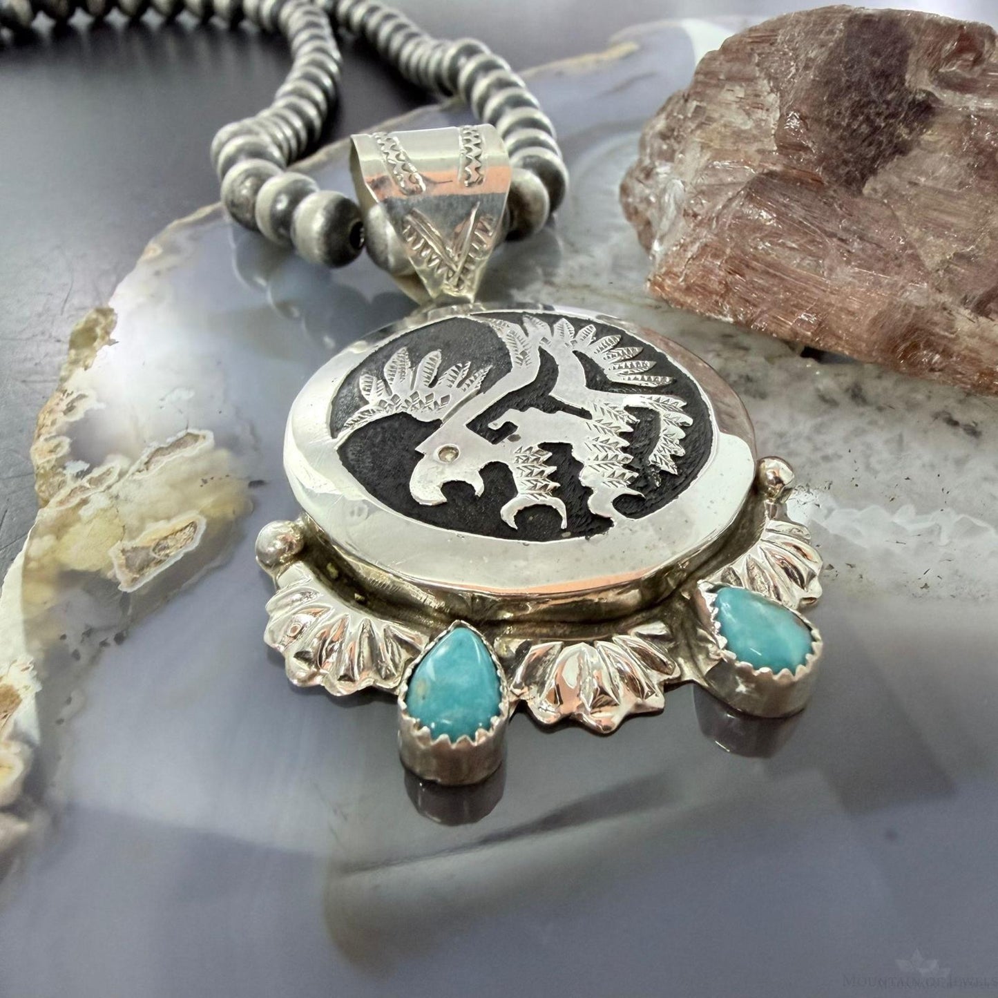 Alonzo Mariano Sterling Silver Rounded Overlay Eagle w/Turquoise Unisex Pendant