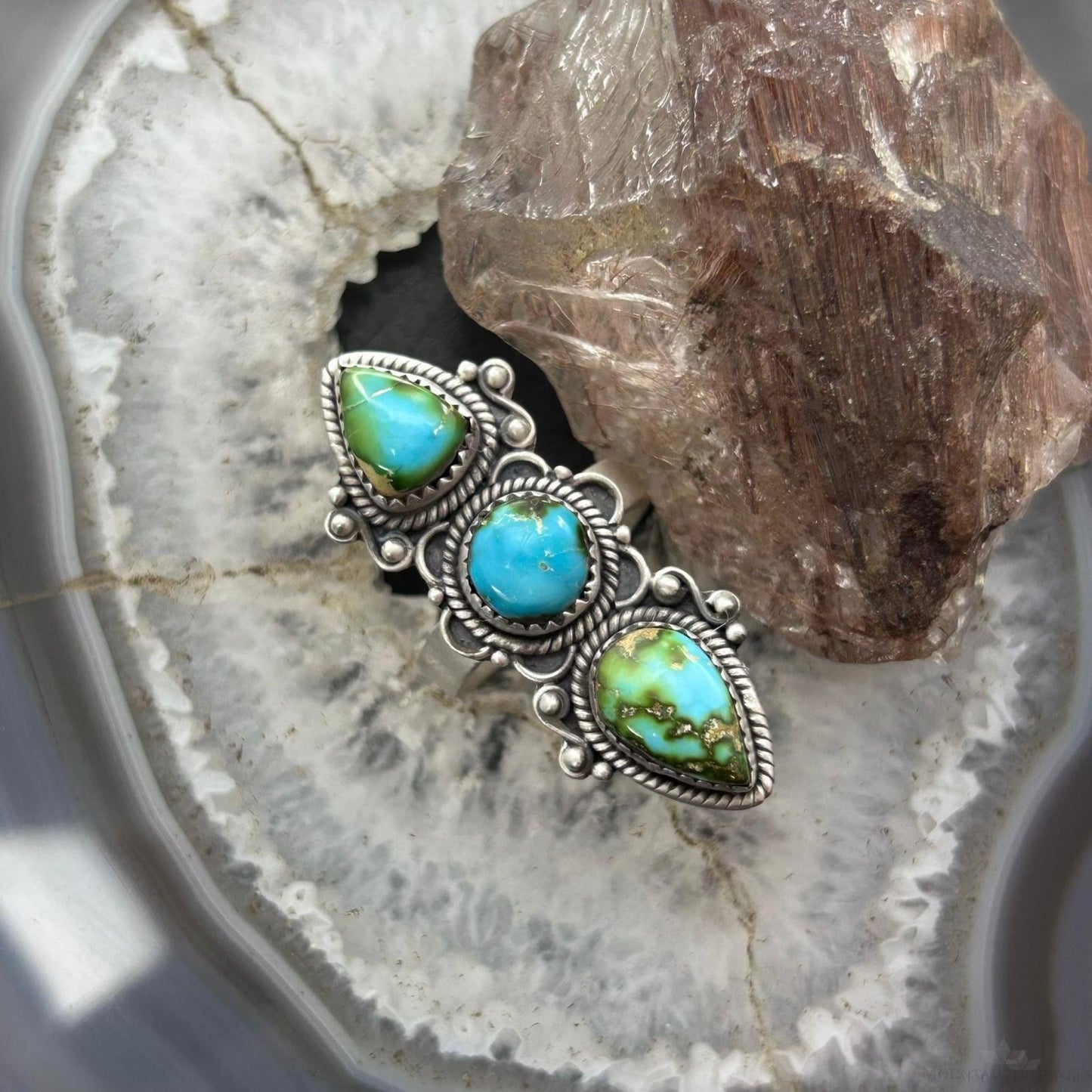 Sterling Silver Southwestern Style Sonora Gold Turquoise Adjustable Ring For Women #2