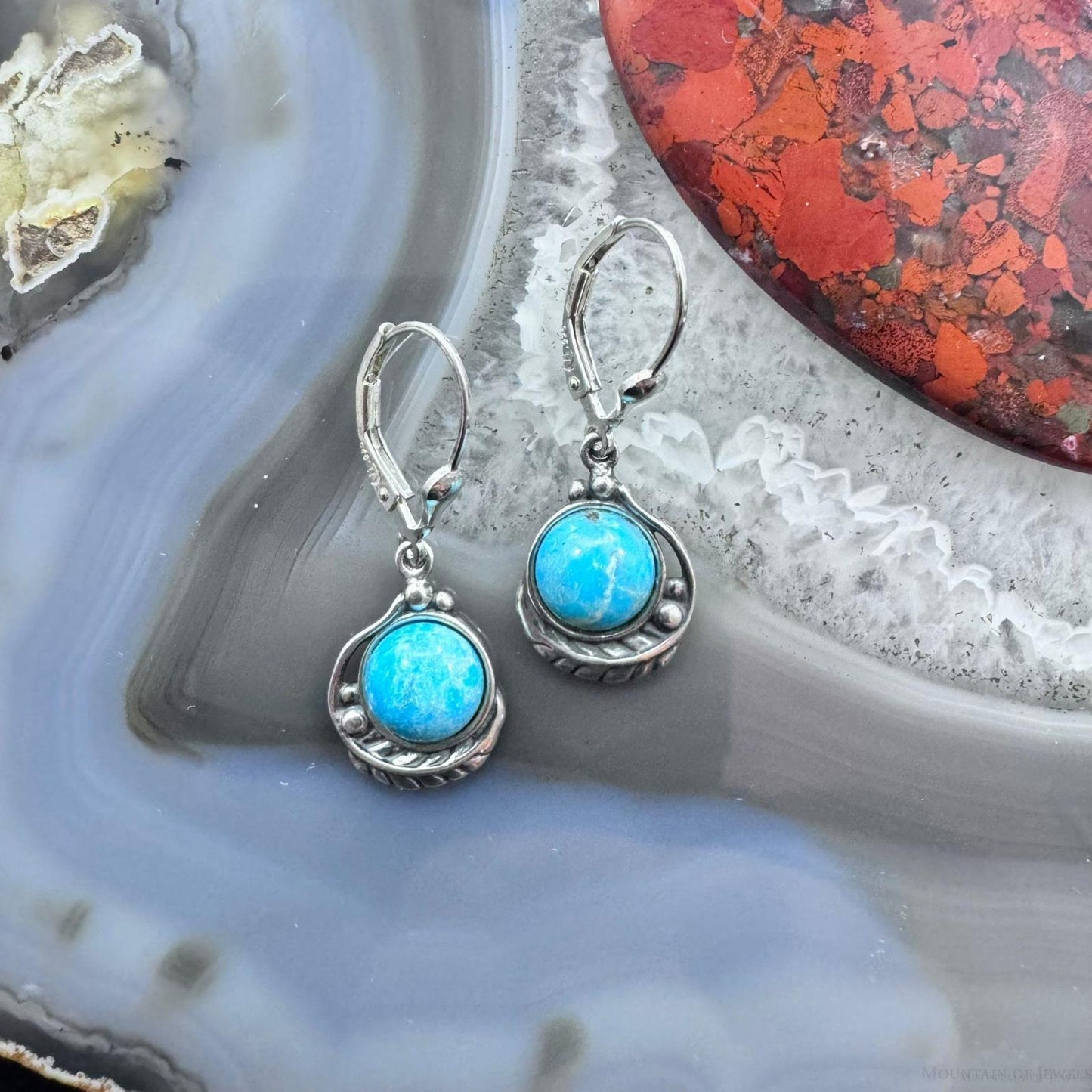 Carolyn Pollack Sterling Silver Rounded Turquoise Dangle Earrings For Women