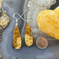 Sterling Silver Elongated Teardrop Fossilized Jasper Slab Dangle Earrings For Women #203