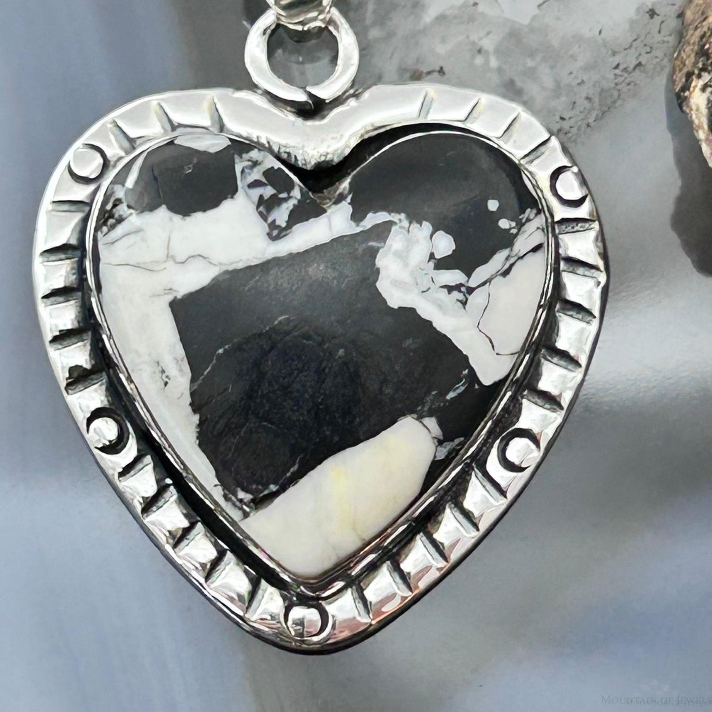 Sterling Silver Southwestern Style White Buffalo Decorated Heart Pendant For Women #1