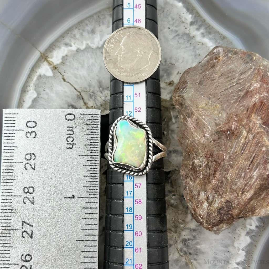 Sterling Silver Southwestern Style Natural Shape Opal Ring Size 7.25 For Women #1