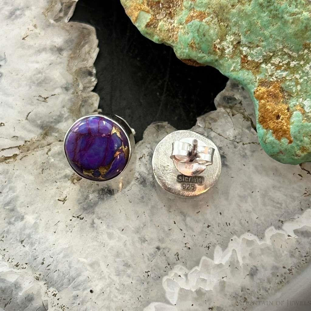 Sterling Silver Southwestern Style Rounded Purple Dahlia Stud Earrings For Women