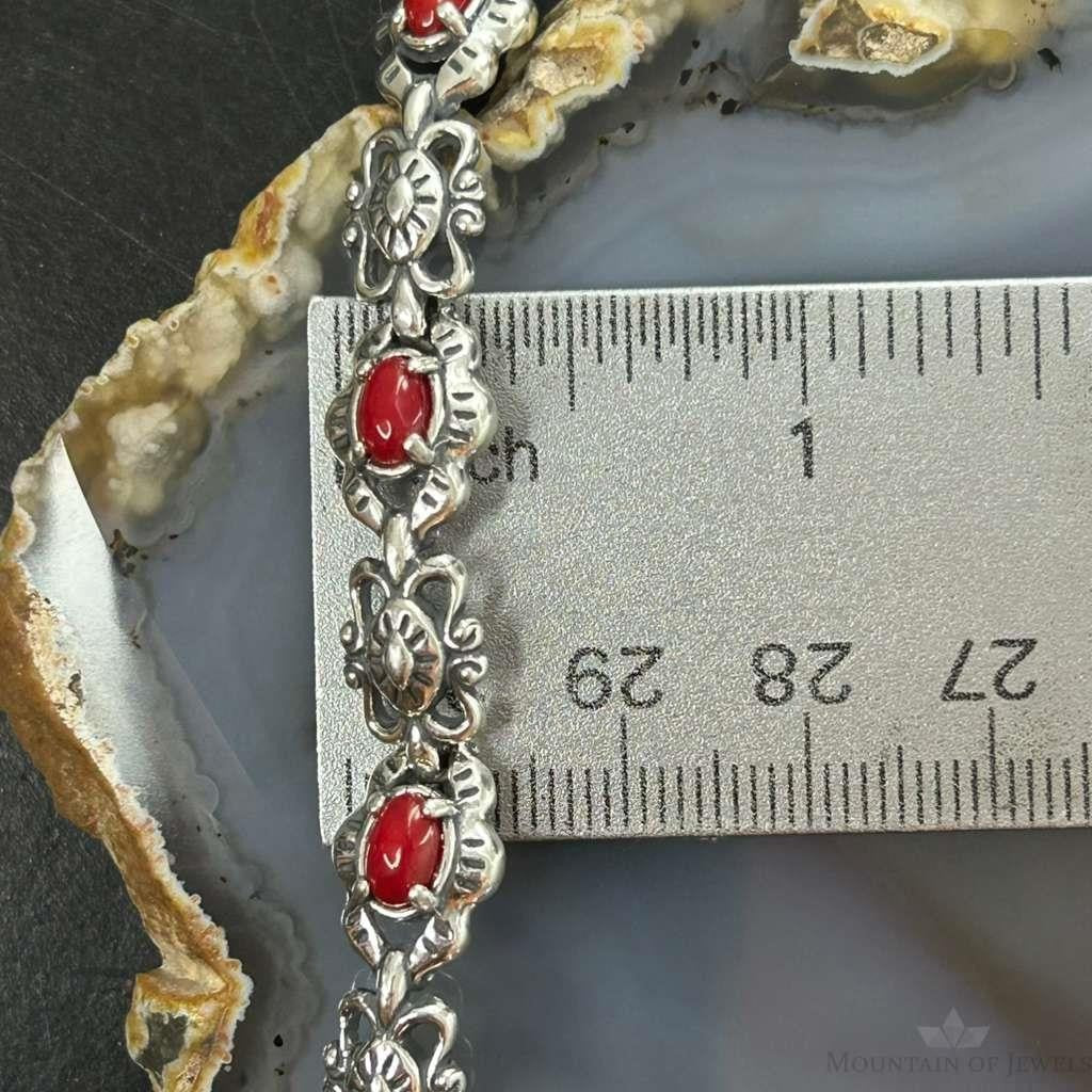 Carolyn Pollack Sterling 7 Oval Red Jasper Decorated Link Bracelet For Women