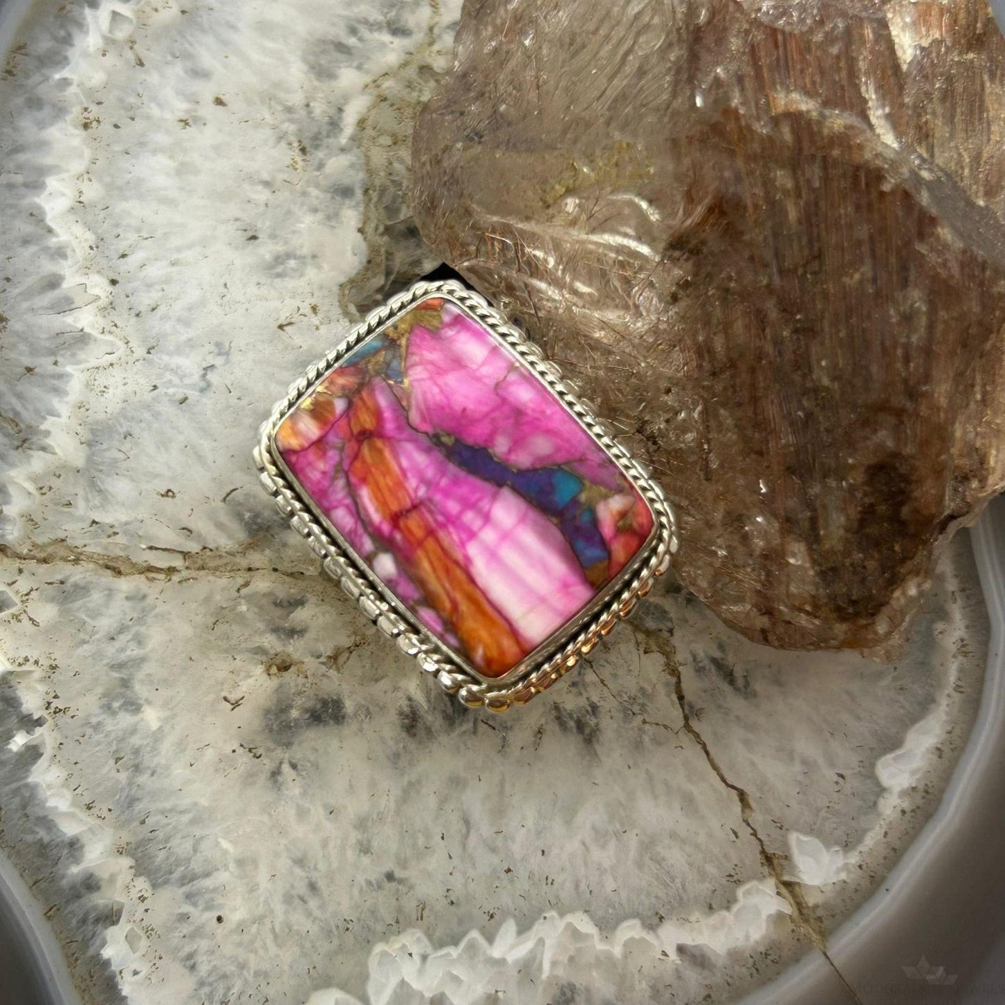 Sterling Silver Southwestern Style Square Dahlia Ring Size 6.75 For Women