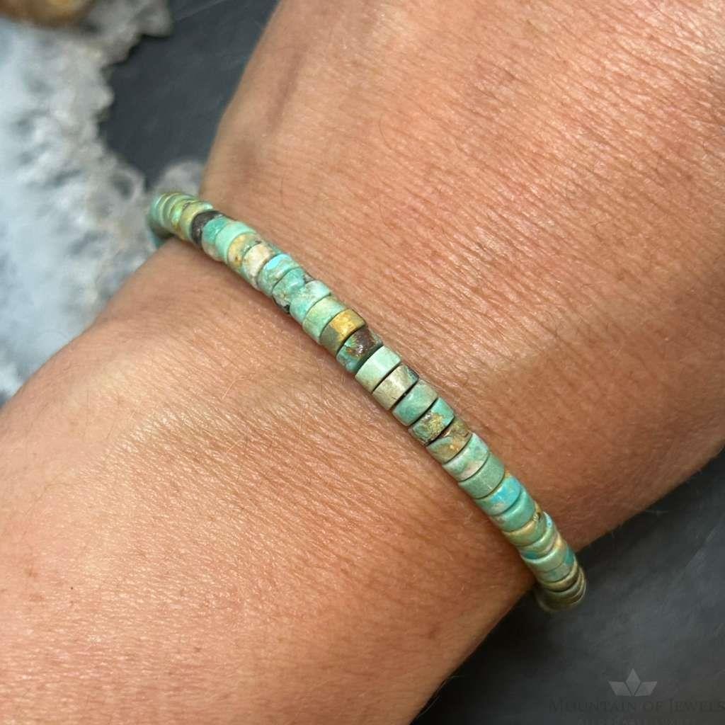 Sterling Silver Turquoise Disk Beads 7.5" Bracelet For Women
