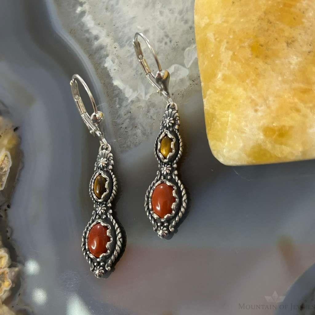 Carolyn Pollack Sterling Silver Red Jasper & Tiger's Eye Dangle Earrings For Women