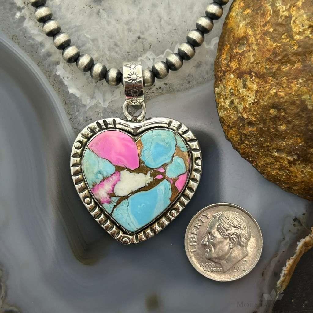 Sterling Silver Southwestern Style Cotton Candy Heart Pendant For Women #5