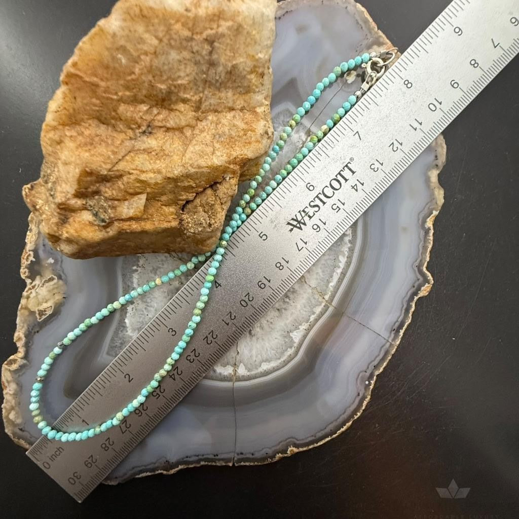 Sterling Silver Southwestern Style 3mm Faceted Turquoise Beads 17" Necklace For Women