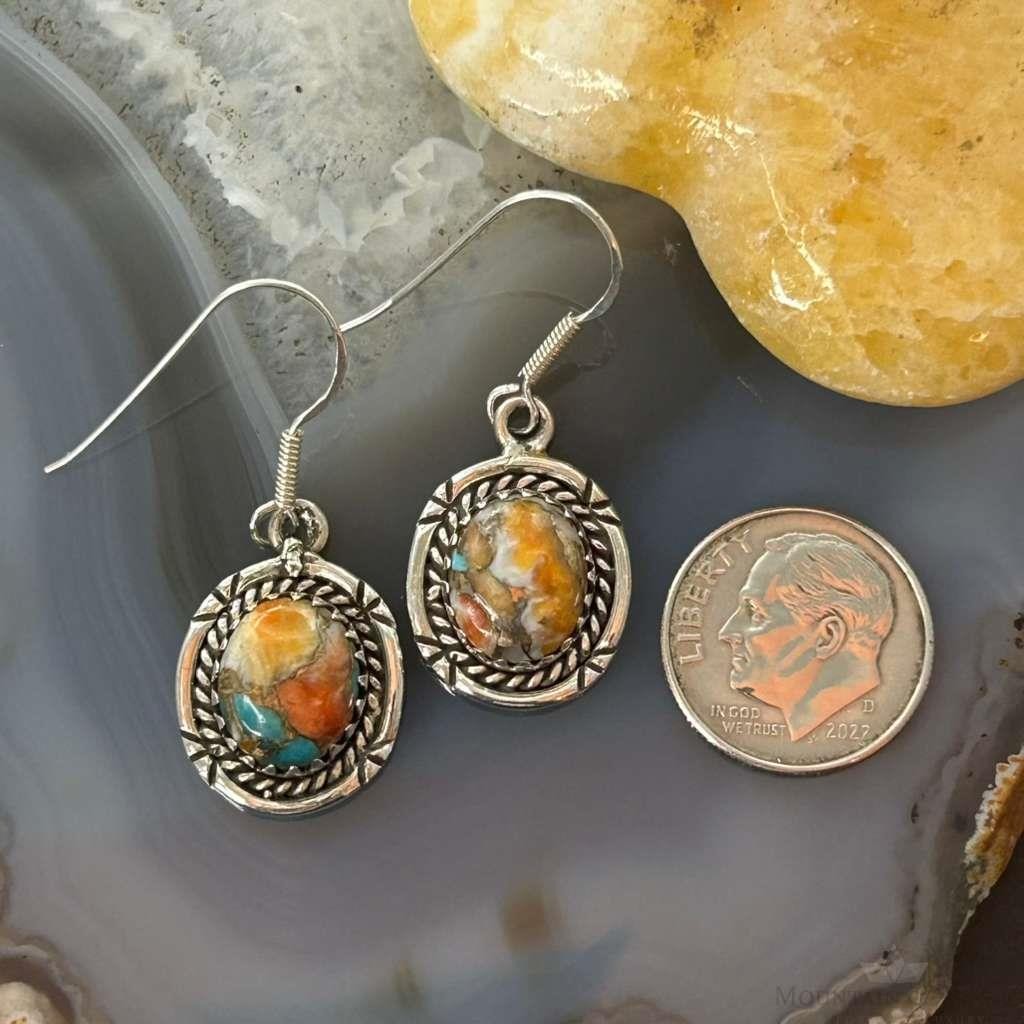 Sterling Silver Southwestern Style Spiny Oyster Turquoise Dangle Earrings For Women #2