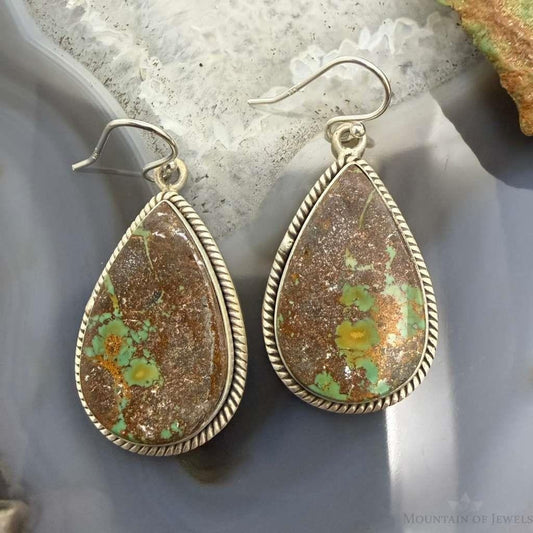 Sterling Southwestern Style Teardrop Turquoise Dangle Earrings For Women #2