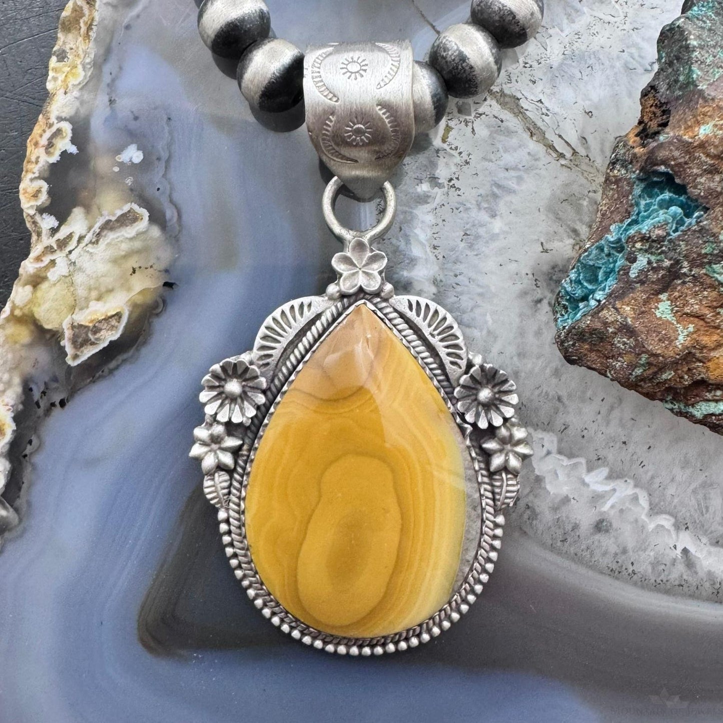 Sterling Silver Southwestern Style Teardrop Banded Agate Decorated Pendant For Women