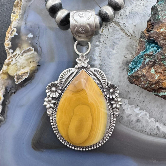 Sterling Silver Southwestern Style Teardrop Banded Agate Decorated Pendant For Women