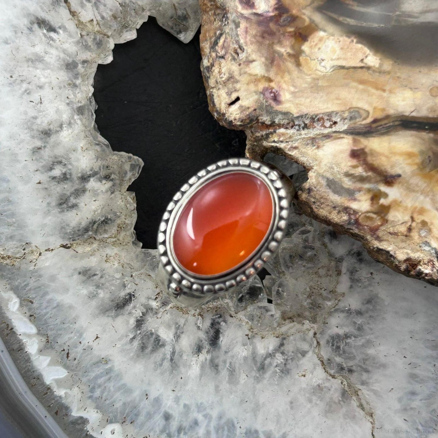 Carolyn Pollack Sterling Silver Horizontally Mounted Oval Carnelian Ring For Women