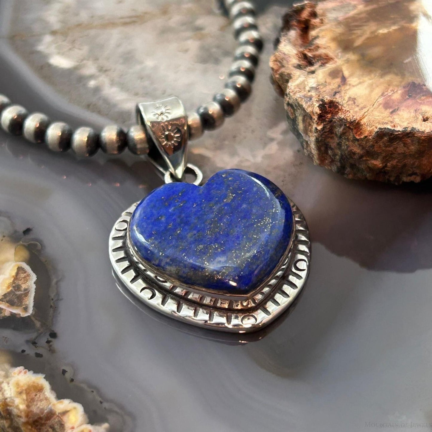 Sterling Silver Southwestern Style Lapis Heart Decorated Pendant For Women
