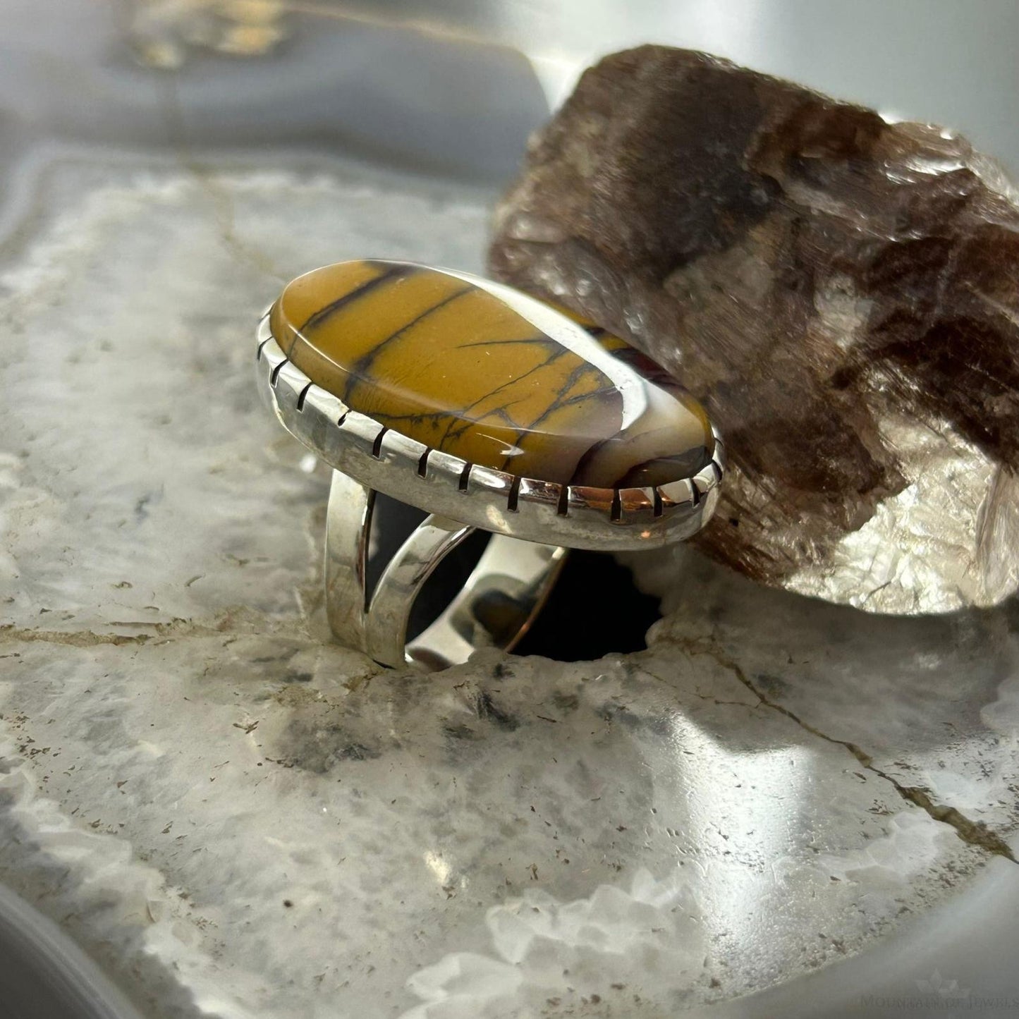 Sterling Silver Southwestern Style Oval Elongated Mookaite Ring Size 8 For Women