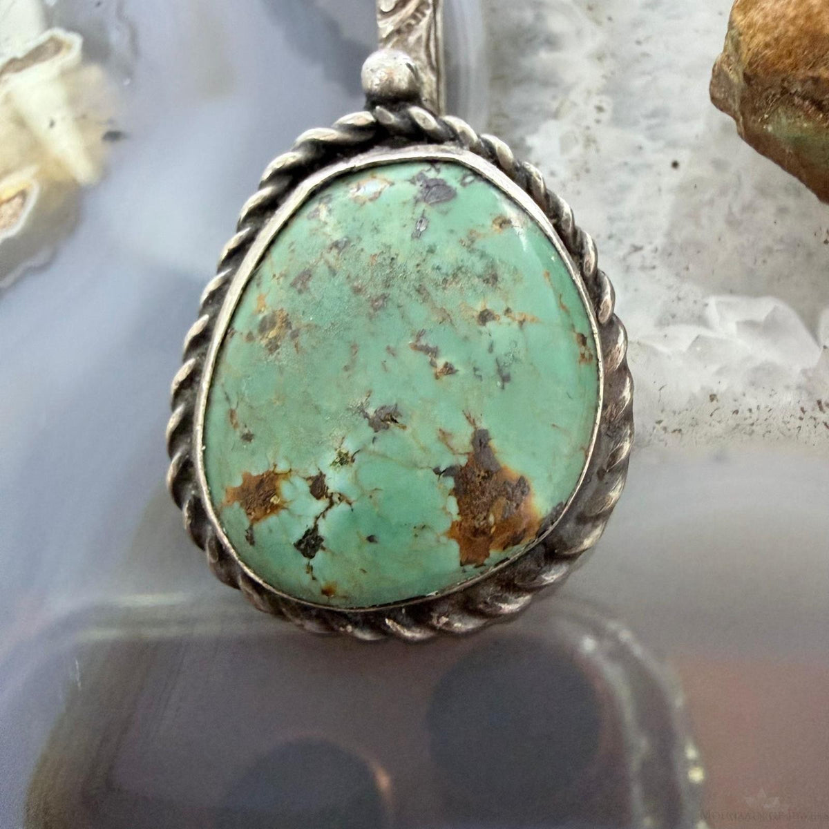 Vintage Sterling Silver Native American Green Turquoise Shepherd Hook Pendant