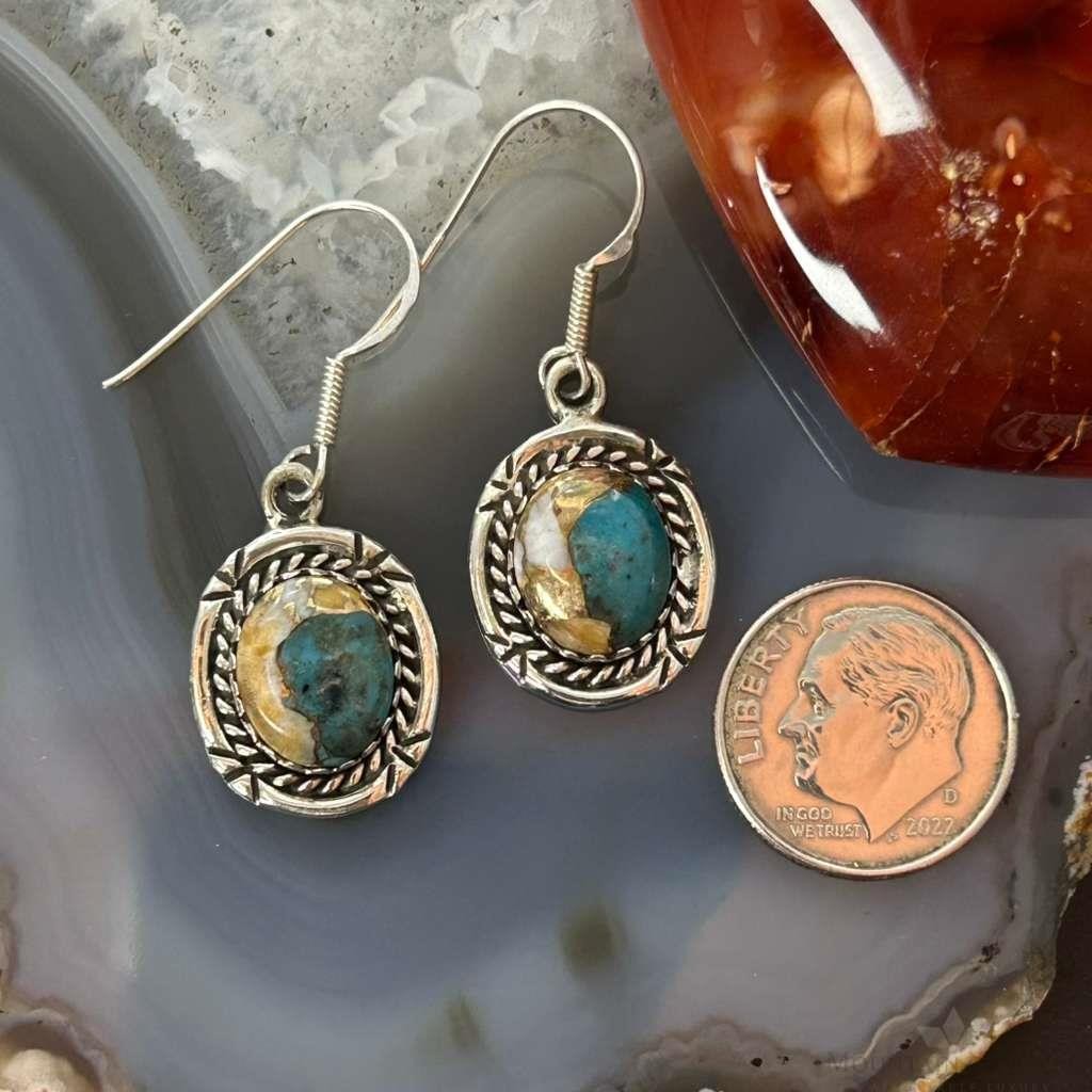Sterling  Silver Southwestern Style Spiny Oyster Turquoise Dangle Earrings For Women #1