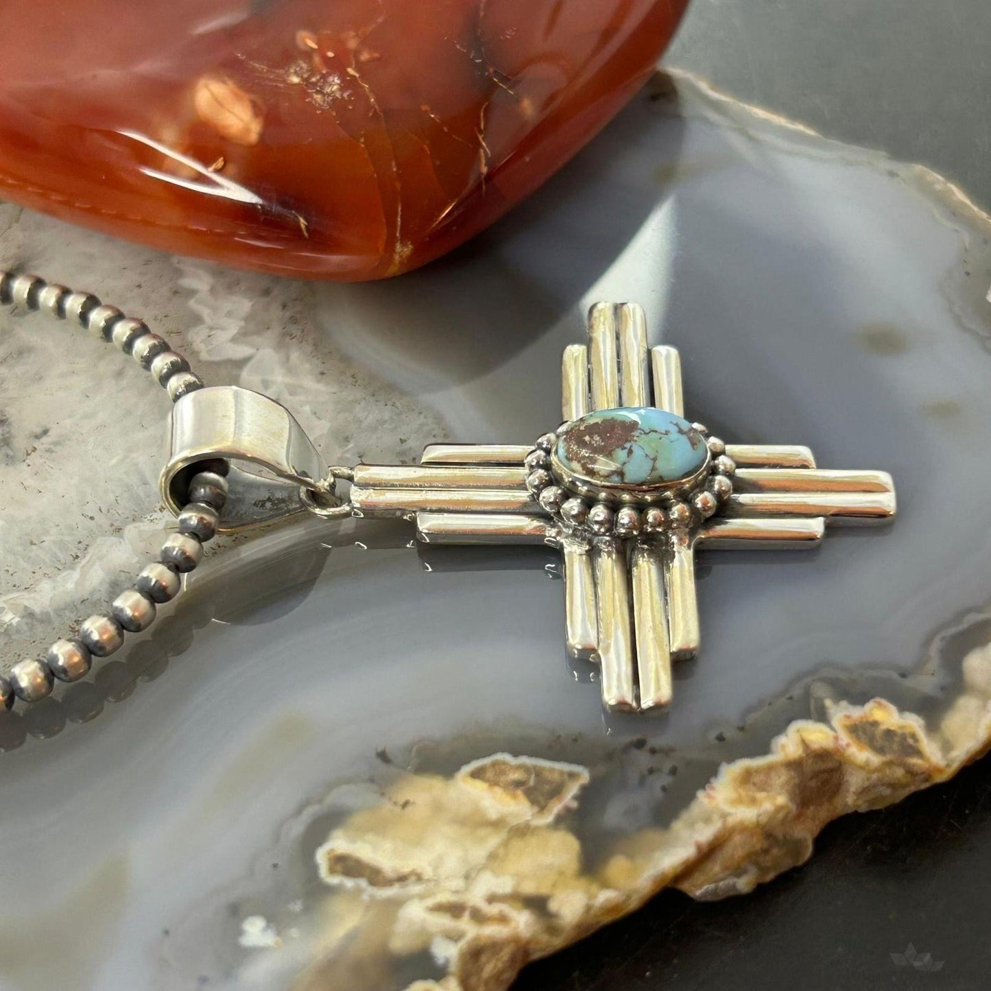 Sterling Silver Southwestern Style Oval Golden Hill Turquoise Unisex Zia Pendant