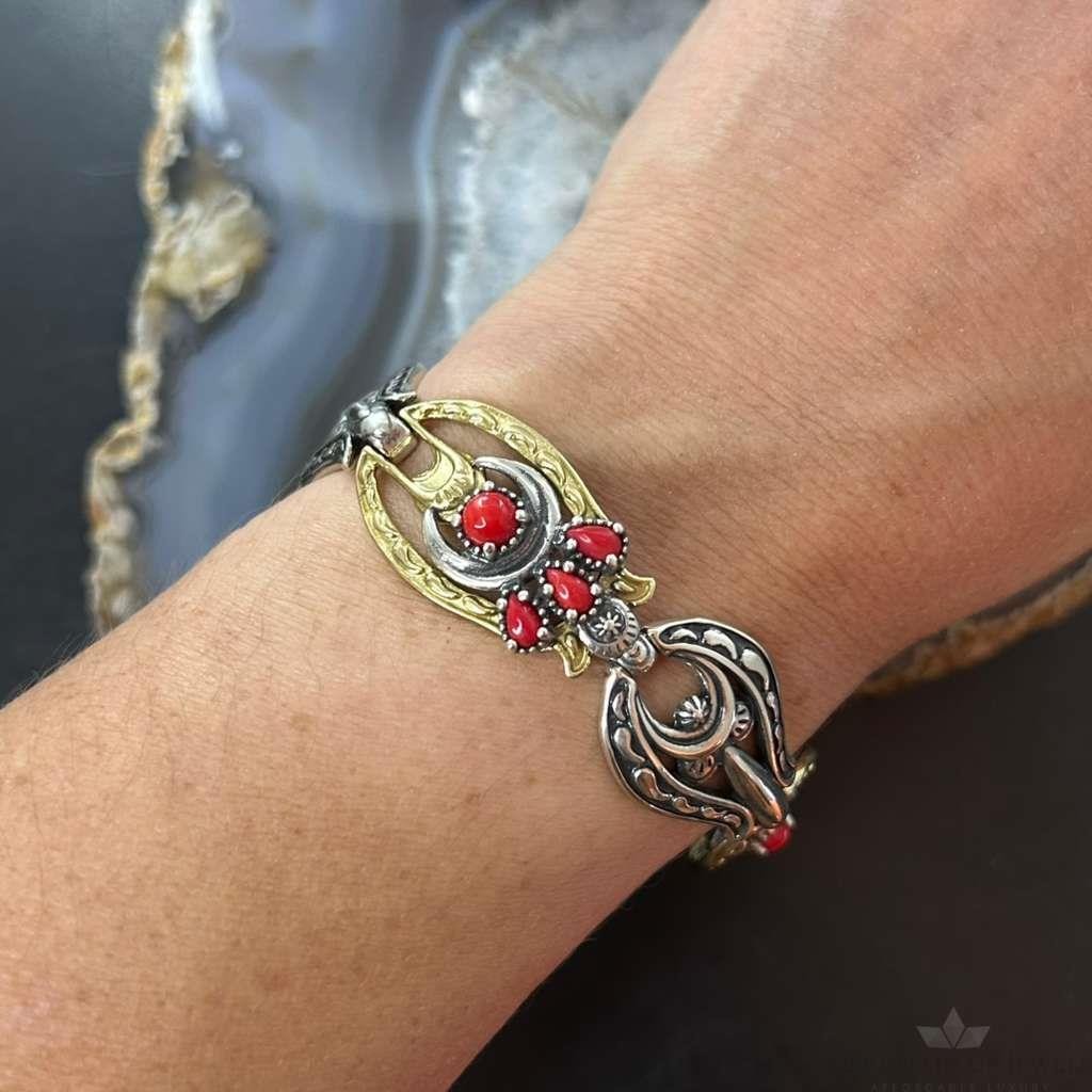 Carolyn Pollack Sterling Silver & Brass w/Red Jasper Link Bracelet For Women