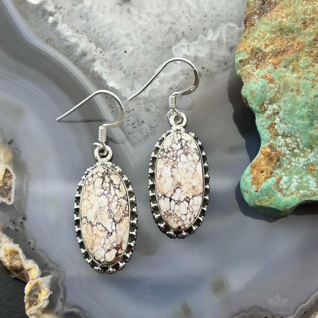 Sterling Silver Southwestern Style Oval Wild Horse Dangle Earrings For Women