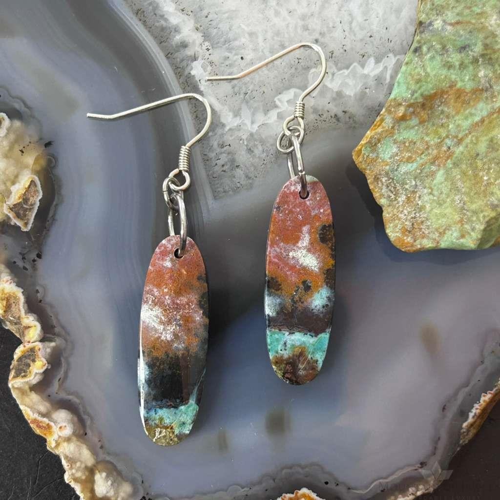 Sterling Silver Oval Chrysocolla Slab Dangle Earrings For Women #330