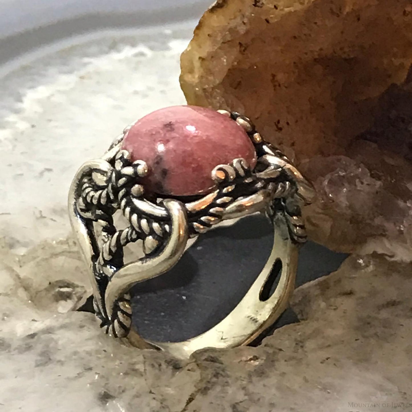 Carolyn Pollack Sterling Silver Oval Rhodonite Decorated Ring Size 9 For Women